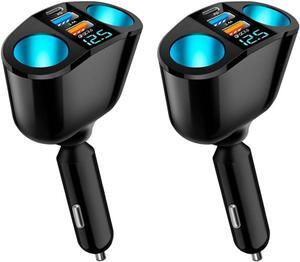 5 Port Cigarette Lighter Splitter,QC3.0&PD 20W Super Fast Car Charger with Dual Cigarette Lighter Plug with LED Voltmeter Compatible with iPhone 15 Pro iPad Dash Cam GPS (PD+QC+2.4A) 2Pcs