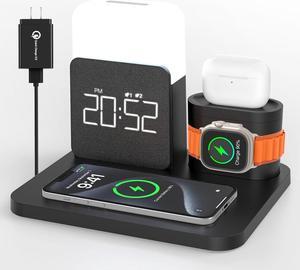 3 in 1 Charging Station for iPhone, Alarm Clock, Night Light, Wireless Charger for iPhone 15 14 13 12 11 X Pro Max & Apple Watch - Charging Stand Dock for AirPods