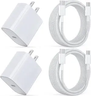 USB C Charger Block, 2-Pack Fast Charger with 6FT USB Braided Cable Compatible for Phone 15/15 Plus/Pro Max, i Pad Pro 12.9/11 inch, i Pad Air 5th/4th, i Pad 10th