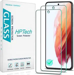 HPTech (2 Pack) Designed for Samsung Galaxy S21 FE 5G Tempered Glass Screen Protector, Support Fingerprint Reader, Anti Scratch, Bubble Free