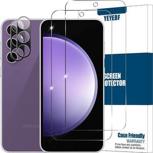 YEYEBF Galaxy S23 FE HD Clear Tempered Glass Screen Protector + Camera Lens Protectors, [2+2 Pack] [3D Glass] [Fingerprint Support] Screen Protector Glass For Samsung Galaxy S23 FE