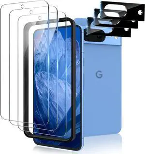 [3+3 Pack Screen Protector For Google Pixel 8A 5G, 3 Pack Google Pixel 8A Screen Protector & 3 Pack Camera Lens Protector, Rapid Adsorption, Full Coverage, Free Bubbles,HD Photography