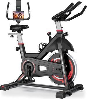 Caromix Exercise Bike Indoor Stationary Bike with Comfortable Seat Cushion, Monitor with Pulse & Ipad Mount for Home Cardio Gym with 300lbs Weight Capacity