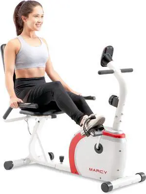 Marcy Recumbent Exercise Bike with Magnetic Resistance and Pulse Sensor NS-908R White 30.50 x 11.50 x 21.50 inches