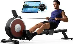 MERACH Rowing Machine, Magnetic Rower Machine for Home, 16 Levels of Quiet Resistance, Dual Slide Rail with Max 350lb Weight Capacity, App Compatible