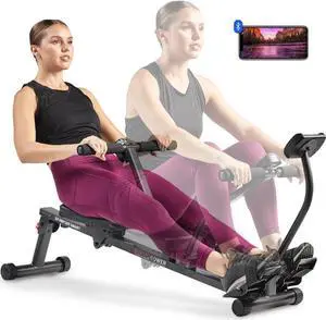 Sunny Health & Fitness Compact Adjustable Rowing Machine with 12 Levels of Complete Body Workout Resistance and Optional SunnyFit App Enhanced Connectivity