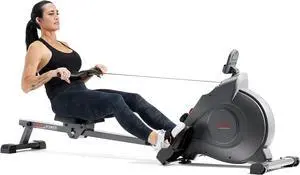 Sunny Health & Fitness Magnetic Rowing Machine w 53.4" Extended Slide Rail, Smooth Quiet Resistance and Optional Exclusive SunnyFit App