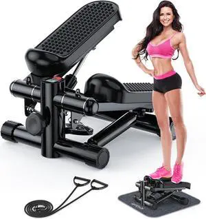 Steppers for Exercise at Home, KitGody Mini Stepper with Resistance Bands, Stair Stepper with 330LBS Capacity, Adjustable Height Fitness Stepper Machine for Full Body Workout