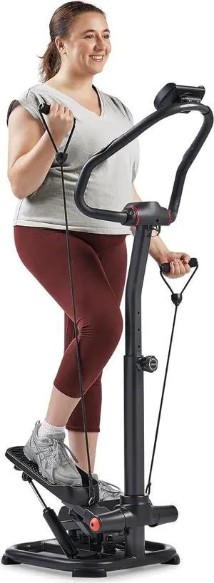 Sunny Health & Fitness 2-in-1 Premium Power Stepper with Resistance Bands, Low-Impact Cardio, Space-Saving, Height-Adjustable, and Optional SunnyFit® App Enhanced Bluetooth Connectivity