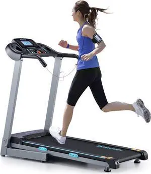 Treadmill with Auto Incline - 300 lb Capacity, 3.0HP Folding Electric Treadmill Up to 8.5 MPH Speed, Running Machine with 17.5" Wide Tread Belt and Bluetooth Speaker for Home Use