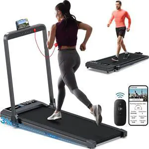 Walking Pad Under Desk Treadmill: 2 in 1 Folding Incline Treadmill for Home Office with Console Remote APP Control - 2.5HP Quiet Portable Foldable Walking Pad with 300lbs Capacity LED Screen