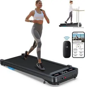 Incline Walking Pad Treadmill: [Voice Controlled] 2 in 1 Smart Treadmill with 300lbs Capacity Compatible with Wellfit Kinomap ZWIFT APP - 2.5HP Quiet Treadmill with Console Remote Control