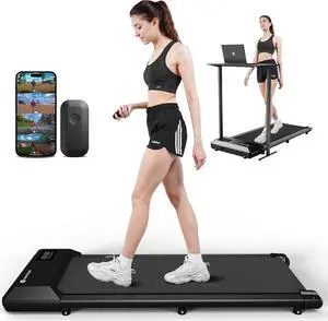 DeerRun Walking Pad, 2024 Upgrade Smart Under Desk Treadmill for Home Office, Quiet Portable Treadmill, APP/Remote Control, LED Display, Installation-Free