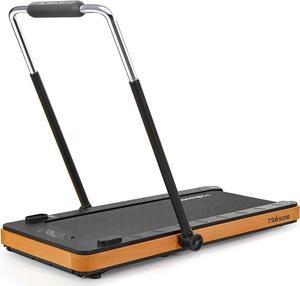 Maksone Folding Walking Pad, Wood Under Desk Treadmill with Adjustable Handlebar, Foldable Treadmill with Remote Control, Installation-Free