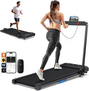 Under Desk Walking Pad Treadmill: Incline Voice Controlled Smart Treadmill 300 lbs Capacity for Home Office Use, Compatible with ZWIFT KINOMAP WELLFIT App