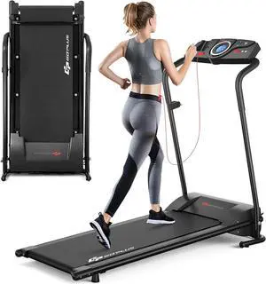 Goplus Compact Folding Treadmill for Home, Electric Walking Running Machine, Low Noise, Built-in 2 Workout Modes and 12 Programs, with Display