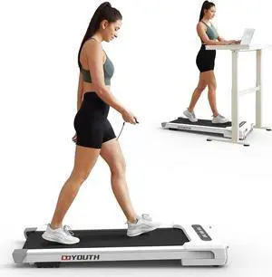GOYOUTH 2 in 1 Under Desk Electric Treadmill Motorized Exercise Machine with Wireless Speaker, Remote Control and LED Display, Walking Jogging Machine for Home/Office Use