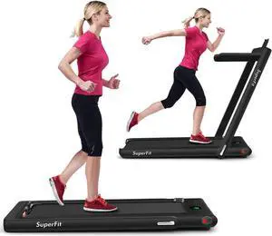 GYMAX Walking Pad, 2.25HP Foldable Treadmill with Smart App & Remote Control, Bluetooth LED Monitor, Small Spaces Compact Running Machine, Folding Portable Under Desk Treadmill for Home Office