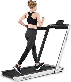 GYMAX Walking Pad, 2.25HP Dual Display Foldable Treadmill for Home with Remote/Smart App Control, Portable Compact Treadmill for Office Under Desk, Folding Running Machine for Small Spaces