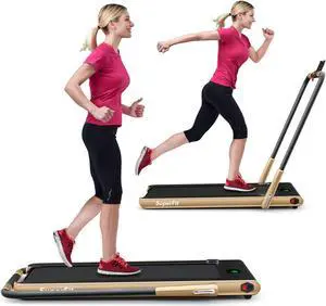 GYMAX Walking Pad, 2 in 1 Free Installation Under Desk Treadmill with Smart App, Remote Control & LED Display, 2.25HP Foldable Portable Compact Running Machine for Small Spaces Home Office