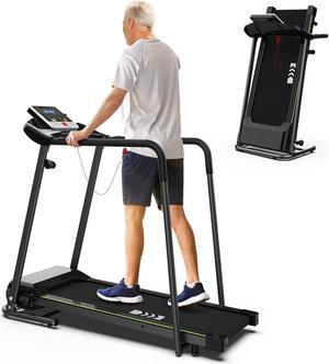 CIIHI Walking Pad Treadmill for Senior, Foldable Exercise Treadmill with Stable and Safe Structural Design, Large LCD Display for Elderly, Long Handrail for Balance, 300 Lbs Capacity