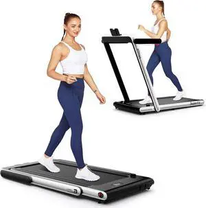 GYMAX Walking Pad, 2 in 1 Free Installation Under Desk Treadmill with LED Monitor, Smart App/Remote Control & Bluetooth Speaker, Foldable Compact Running Machine for Home Office Small Spaces