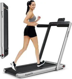 GYMAX Walking Pad, Dual LED Display 2 in 1 Under Desk Treadmill for Home with Remote & Smart App Control, 2.25HP Foldable Portable Treadmill Running Machine for Office Small Space