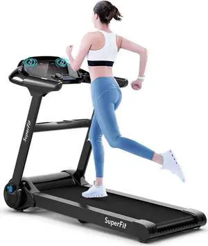 Goplus Folding Treadmill, Superfit Electric Portable Treadmill with Blue Tooth Speaker, APP Control and 16.5'' Wide Tread Belt, Running Jogging Machine for Home and Office Use
