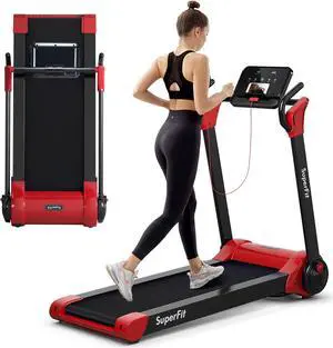 Goplus 2.25HP Folding Treadmill, Electric Superfit Treadmill W/LED Display, APP Control, Blue Tooth Speaker and Device Holder, Compact Jogging Walking Running Machine for Home & Office