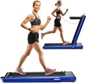 Goplus 2 in 1 Folding Treadmill, 2.25HP Electric Under Desk Treadmill W/LED Display, Blue Tooth Speaker, APP & Remote Control, Phone Holder, Walking Running Machine for Home Office Gym