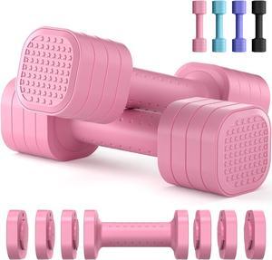 Adjustable Dumbbell Set of 2, 4 in 1 Free Weights Dumbbells Set for Women, Hand Weights for Women at Home, Each 2lb 3lb 4lb 5lb with TPU Soft Rubber Handle for Home Gym Exercise Training