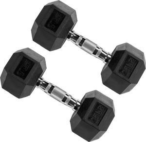 Signature Fitness Premium Rubber Encased Hex Dumbbell, Pair or Single, 10-100 Pounds