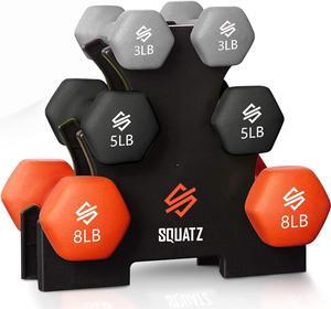 Dumbbell Weights Set with Stand, 32lbs Neoprene Coated Weights in Color Gray, Black, and Orange, Hex Shape Anti Slip and Roll Dumbbells for Exercise, Training, Fitness, Yoga