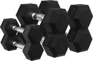 Signature Fitness Premium Rubber Encased Hex Dumbbell Set, 150-550 Pounds Sets, Multiple Options