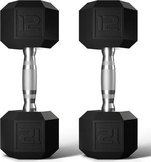 Dumbbells Set Rubber Coated Hex Hand Weights Exercise & Fitness for Home Gym Workouts Strength Training Equipment