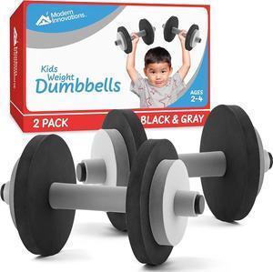 Modern Innovations Kids Weight Set (2 Pack) Toy Dumbbells, Baby Dumbbell Workout Weights, Fun Fitness and Exercise Equipment for Toddlers - Black & Gray