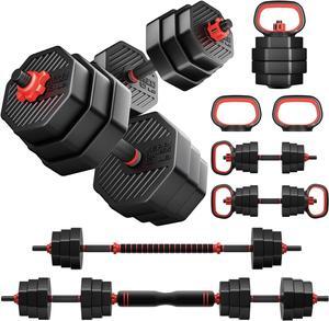 KeppiFitness Adjustable Dumbbell Set, 30/50/70/90 lb Weight Set with Connector Bar, 4 in 1 Workout Gear with Dumbbell, Kettlebell, Barbell, Push up Handle for Home Gym Fitness Exercise