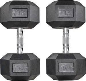 LIFERUN Dumbbells Rubber Coated Cast Iron Hex Black Dumbbell 40-75lb Free Weights Dumbbell Set