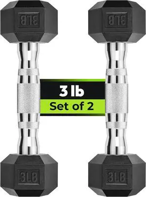 Hex Dumbbell Set, 3-50 lb Rubber Encased Exercise & Fitness Dumbbells, Weights Dumbbells Set of 2, Hand Weight for Strength Training (Single, Pair, Set)