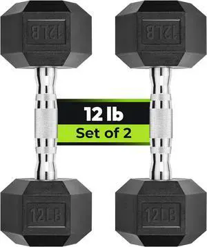 Hex Dumbbell Set, 3-50 lb Rubber Encased Exercise & Fitness Dumbbells, Weights Dumbbells Set of 2, Hand Weight for Strength Training (Single, Pair, Set)