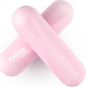 KHTO Neoprene Dumbbell Weight Bars for Women, Pink (2.2 LB | 4.4 LB Pair), Non-Slip Hex Sides Dumbbell Set for Home Gym Workout, Walking, Yoga, Dance, Barre, Pilates