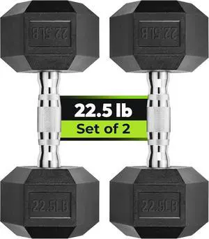 Hex Dumbbell Set, 3-50 lb Rubber Encased Exercise & Fitness Dumbbells, Weights Dumbbells Set of 2, Hand Weight for Strength Training (Single, Pair, Set)