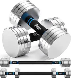 Northdeer V2.0 Upgraded Adjustable Steel Dumbbells 40LB / 60LB - 2 in 1 Dumbbell Barbell Set for Home Gym Workout - Compatible with V1.0 Dumbbells