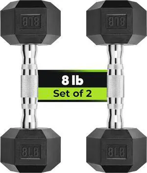 Hex Dumbbell Set, 3-50 lb Rubber Encased Exercise & Fitness Dumbbells, Weights Dumbbells Set of 2, Hand Weight for Strength Training (Single, Pair, Set)