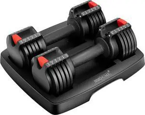 VIVOHOME 2.5 lbs to 15 lbs Adjustable Weights Dumbbells Set of 2 with Anti-Slip Handle and Tray Multiweight Options Workout Equipment for Men Women Home Gym Office