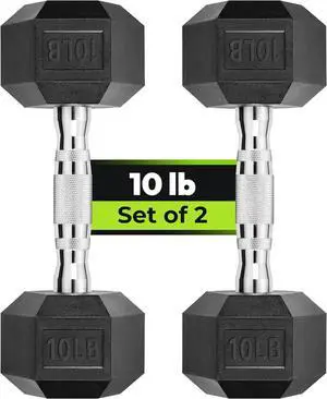 Hex Dumbbell Set, 3-50 lb Rubber Encased Exercise & Fitness Dumbbells, Weights Dumbbells Set of 2, Hand Weight for Strength Training (Single, Pair, Set)