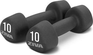 ZIVA Neoprene Rubber Tribell Dumbbell Pairs - Sleek, No-Slip, Durable Rubber Finish, Precision Weighted Core, No-Roll Design for Rigorous Exercise and Strength Training (Avail in 2-10lb Pairs)