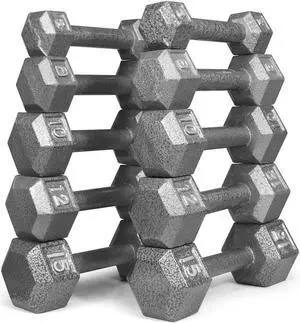 WF Athletic Supply Cast Iron Dumbbell Set, Solid Hexagon Grey Dumbbell Set, Strength Training Free Weights for Women & Men