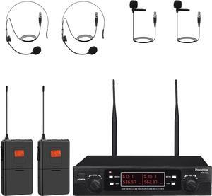 200-Channel Wireless Lavalier Microphone, Dual UHF Bodypack Cordless Lavalier Mic System Set, Auto Scan, Long Range 200-240Ft, 16 Hours Use Ideal for Speaking, Classroom 2023 333B