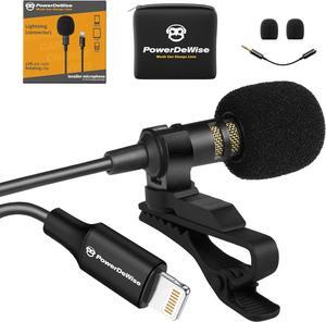 PowerDeWise Professional Wired Lavalier Lapel Microphone for iPhone, iPad - Omnidirectional Condenser Recording Mic for Video Podcast Vlog YouTube